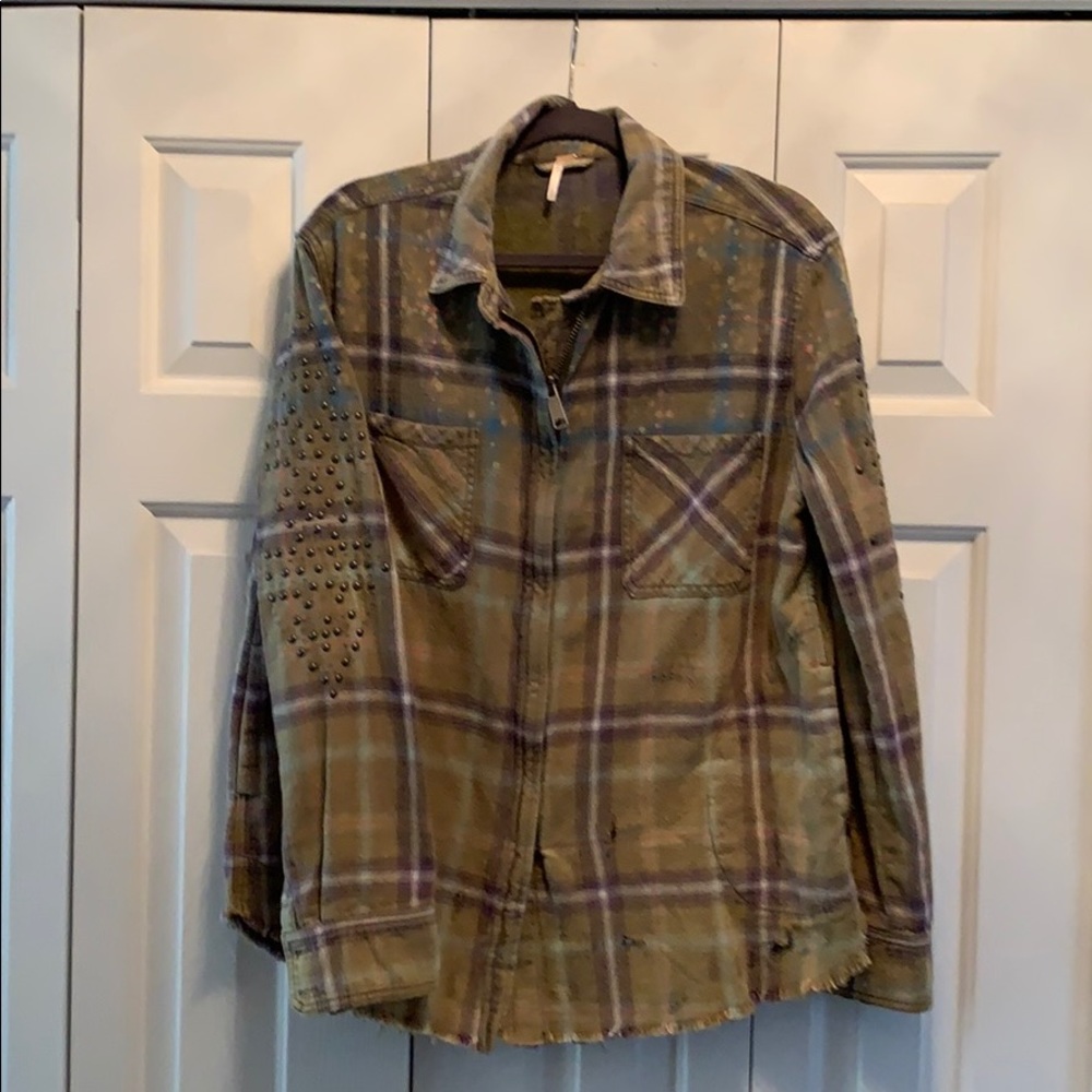 Free People studded distressed shirt jacket